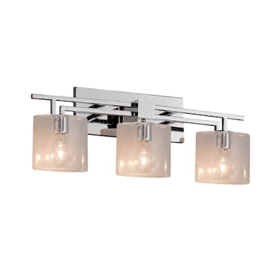 Justice Design Fusion Aero 3-light Polished Chrome Bath Bar, Seeded Oval Shade