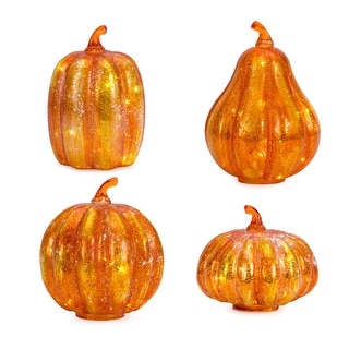 4 Orange LED Pumpkin Glass Thanksgiving Tabletop Decorations 9.25"