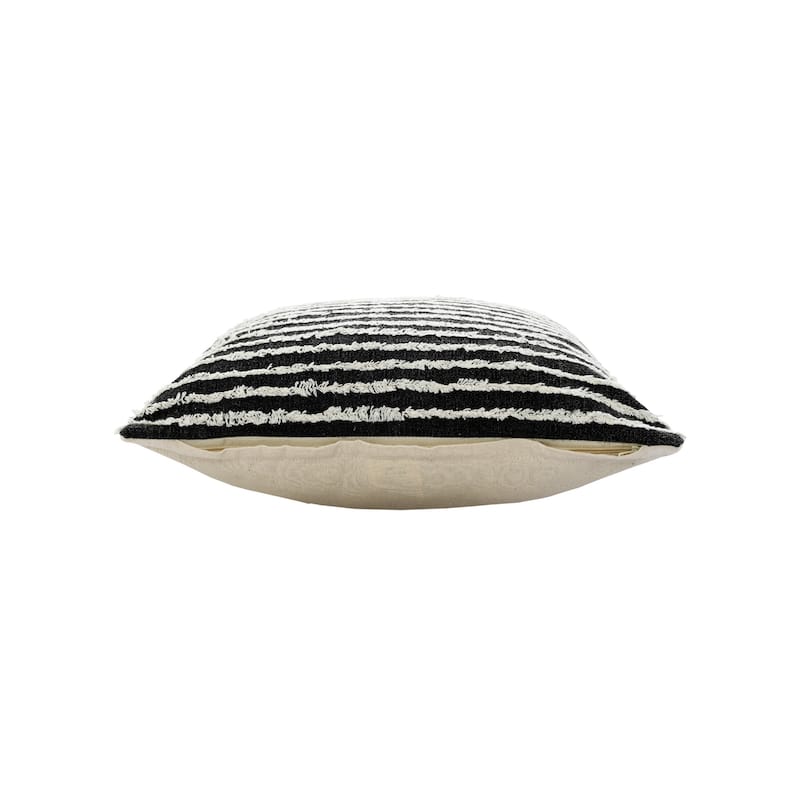 HomeRoots 20" X 20" Black And Cream 100% Cotton Striped Zippered Pillow
