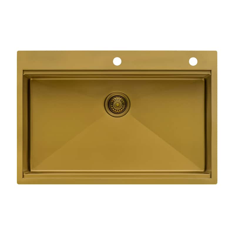 Ruvati 33 inch Polished Brass Matte Gold Workstation Drop-in Topmount Kitchen Sink Single Bowl - 33" x 22" - 33" x 22"