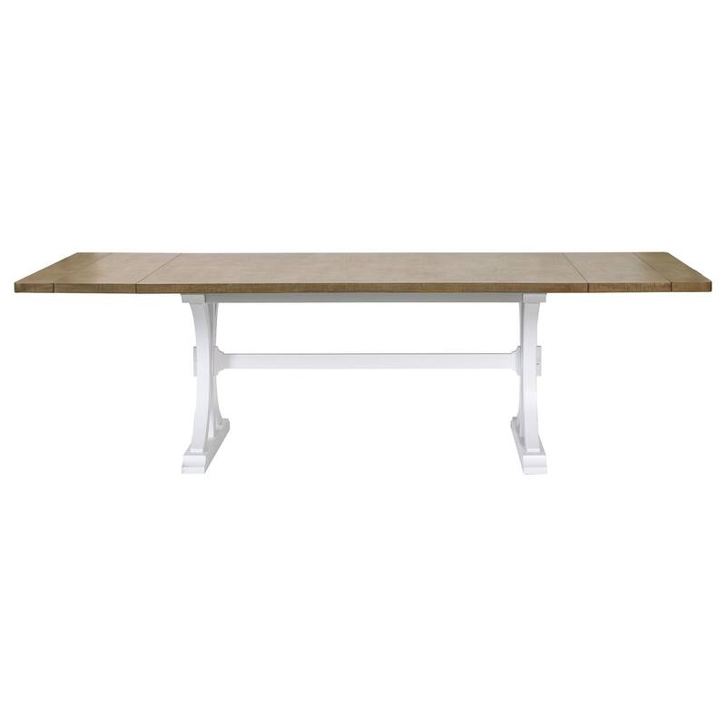 Modern Wood Rectangular Trestle Base Kitchen Dining Table and Eight Chairs, Brown