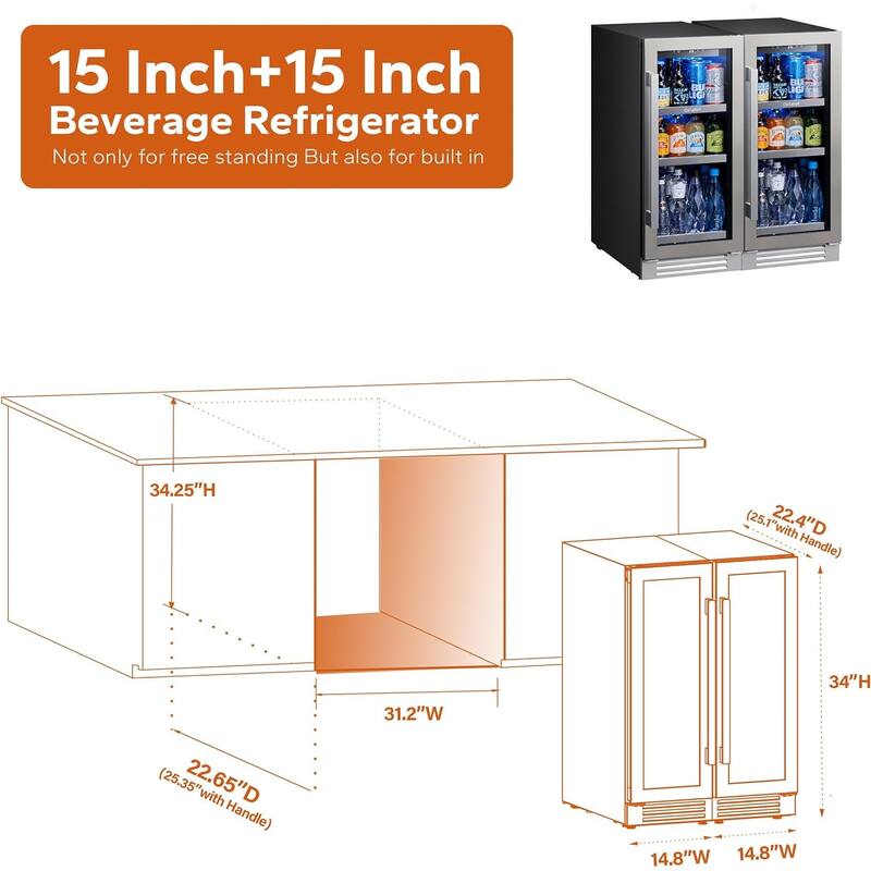 TWO Beverage Refrigerator 160 Can Beverage Cooler Center (Set of 2x15inch) - 30 inch