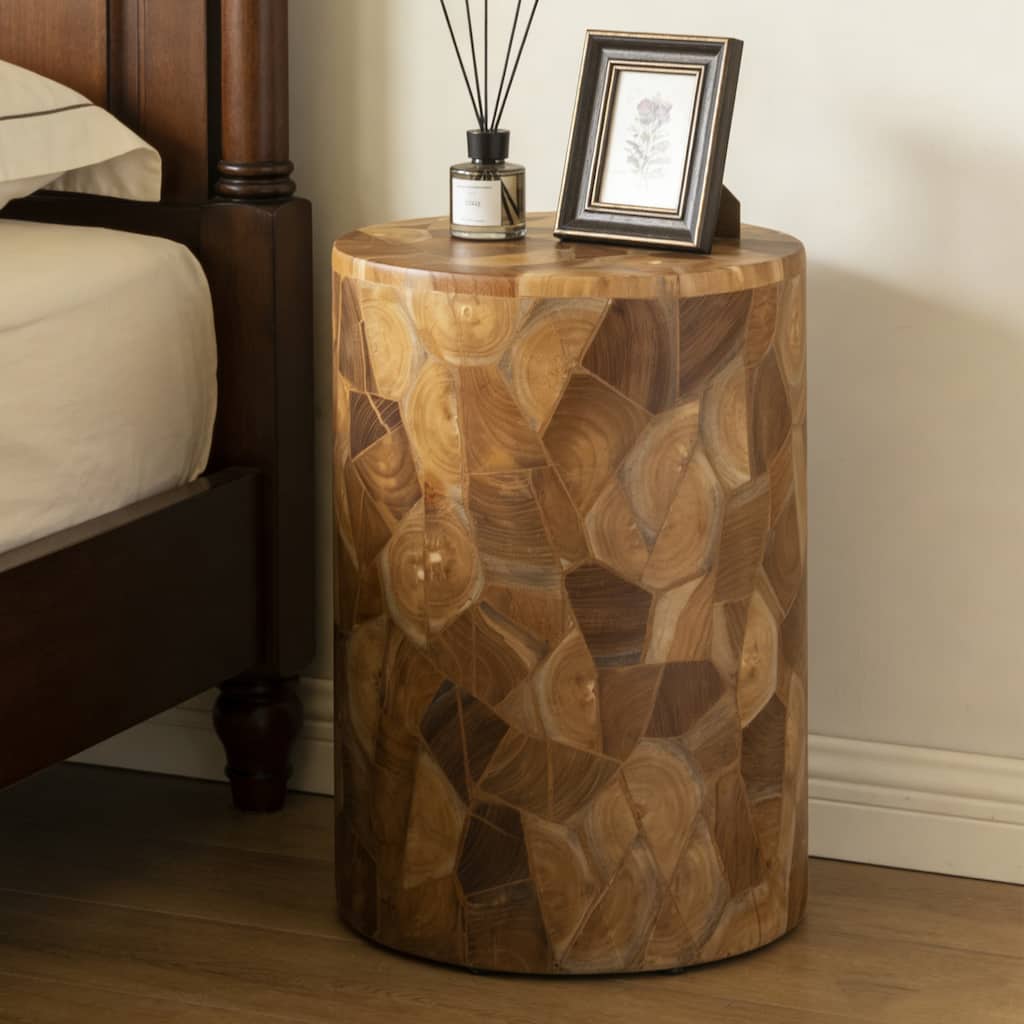 Handcrafted Chips Teak Wood Coffee Table Accent Side Table Stool