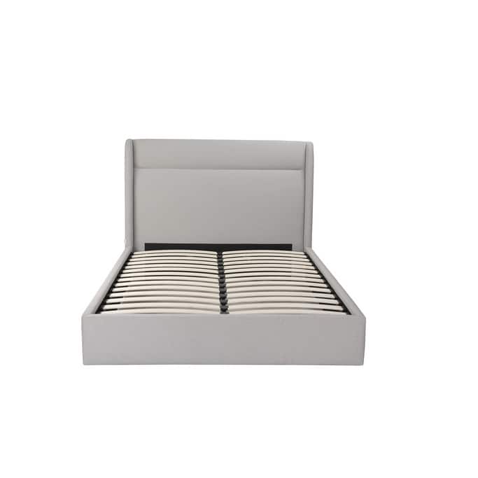 HomeRoots Gray Fabric Upholstered Queen Bed Frame