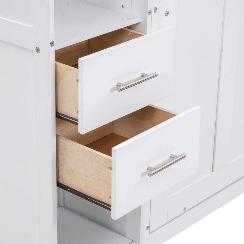 Space-Saving Twin Murphy Bed with Lockers and Wardrobes, White