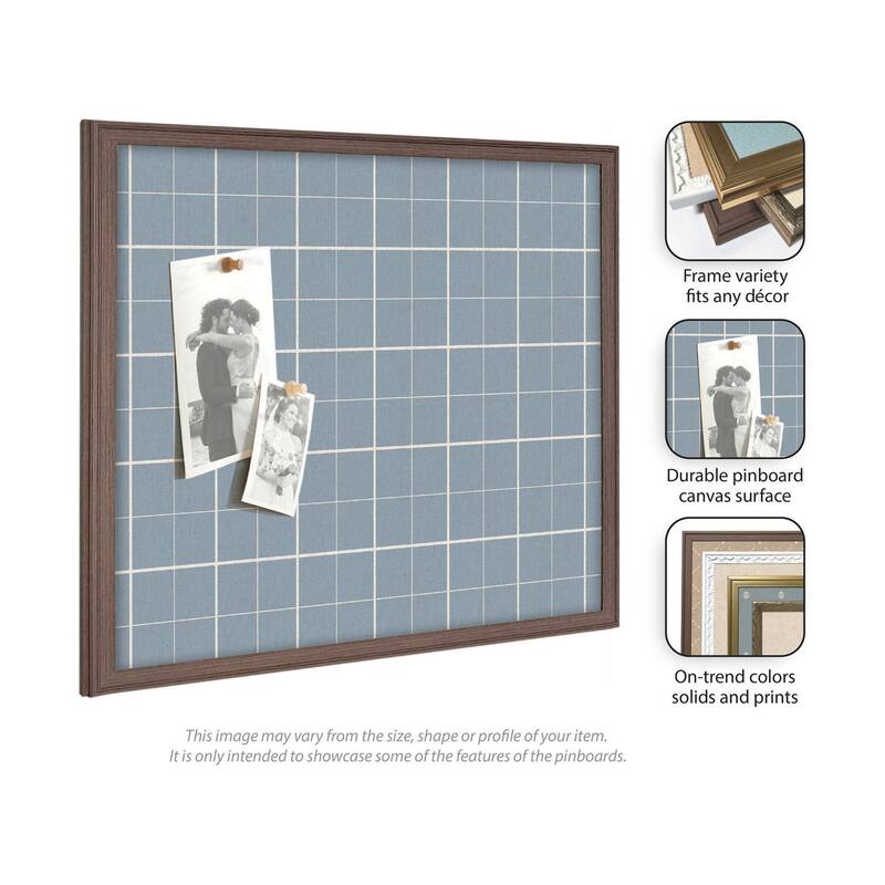 Kate and Laurel Framed Fabric Pinboard Light Blue Plaid Wall Organization