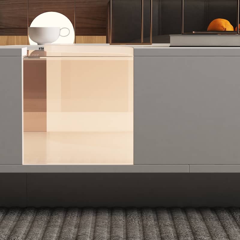 Storage Masterpiece Contemporary White Coffee Table Colorful LED Edge - 55.1"W