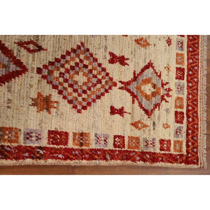 Hand Knotted Oriental 100% Wool Carpet Modern Tribal Beige & Ivories Moroccan Area Rug - 7' 10'' X 5' 9''