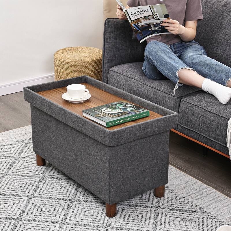 Adeco 30 Inches Storage Ottoman Bench for Living Room