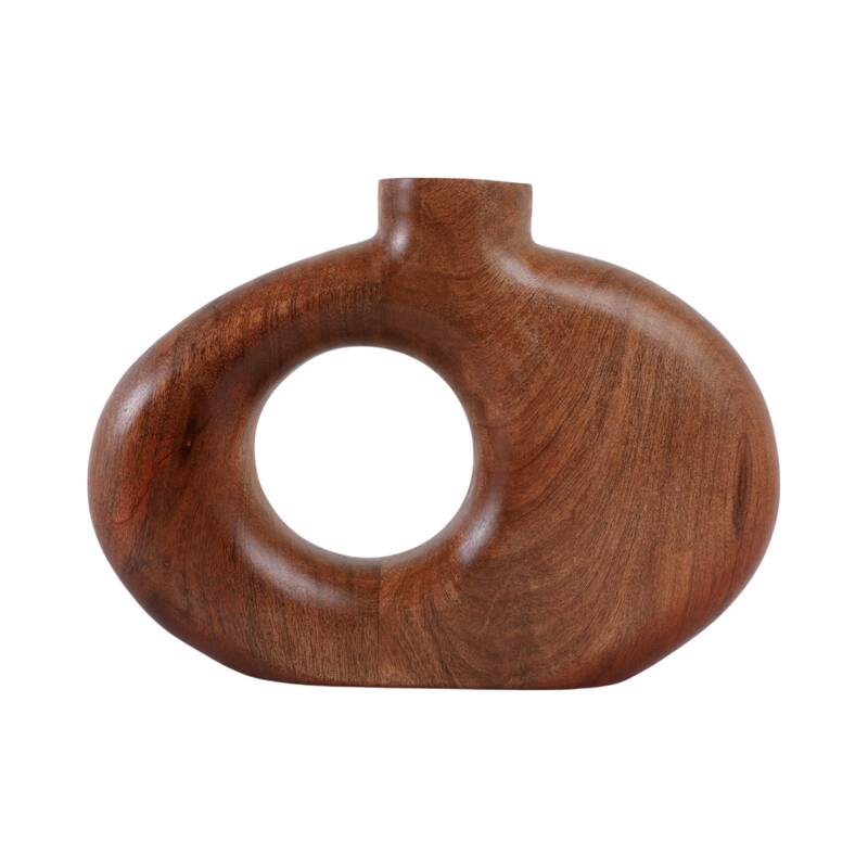Mango Wood Modern Vase with Round Cutout Silhouette Minimalist Design