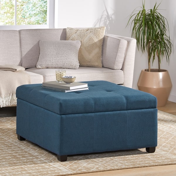 slide 1 of 43, Carlsbad Tufted Square Storage Ottoman by Christopher Knight Home Dark Blue