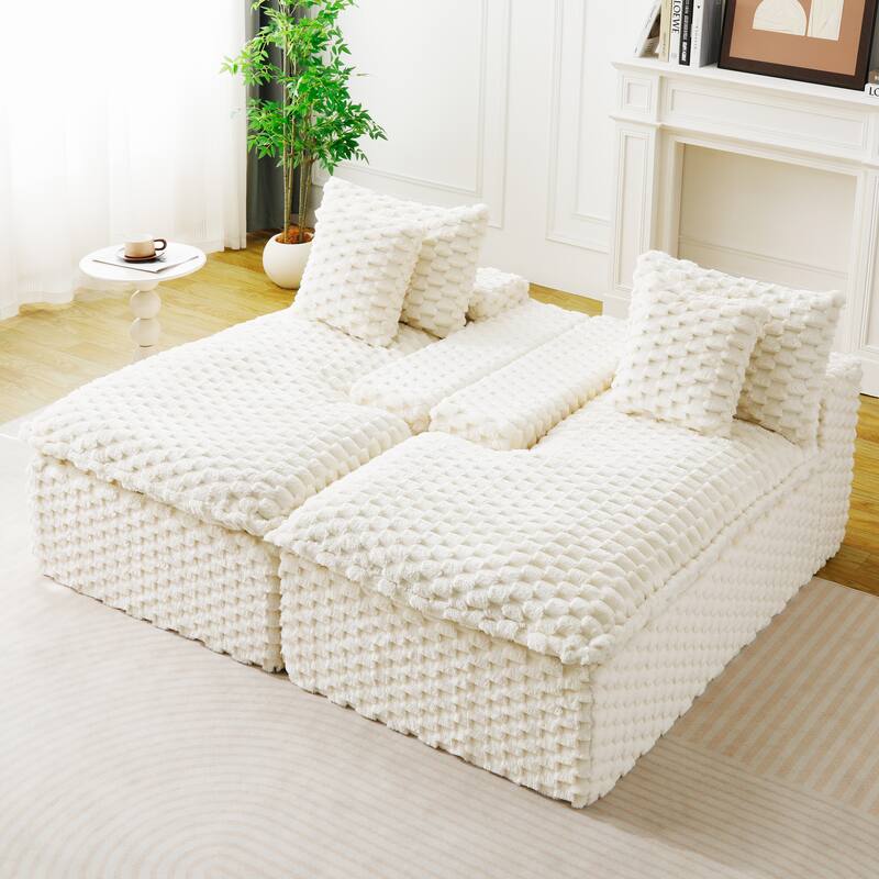 Double Chaise Lounge Sofa Turtle Velvet Sectional Sofa Set Lazy Sleeper Sofa, Full Compressed Sponge