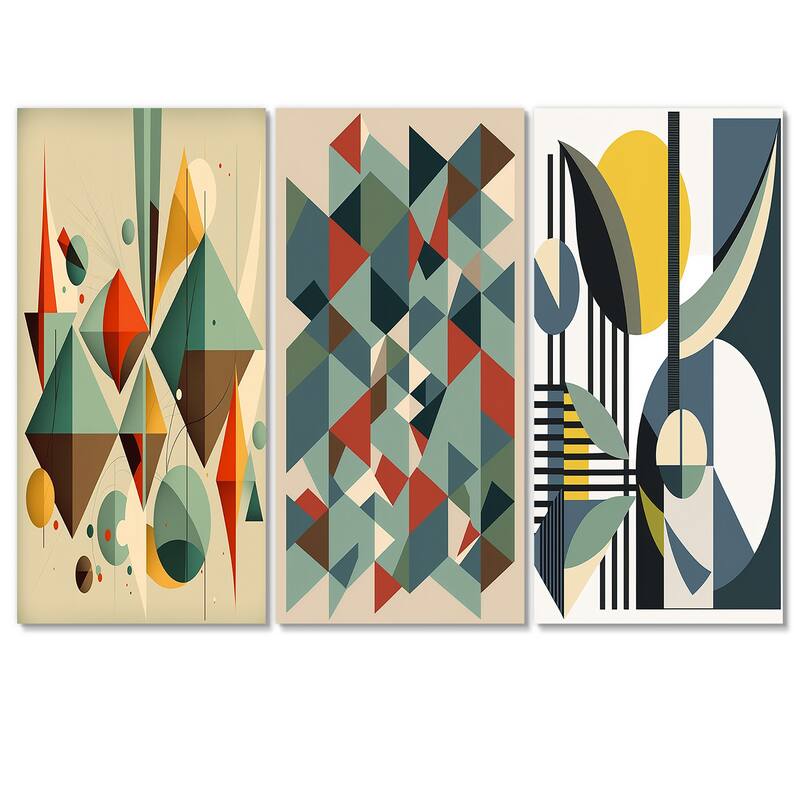 Designart "Mid-century Retro Dimensions III" Modern Midcentury Wall Art Living Room Set of 3 Pieces