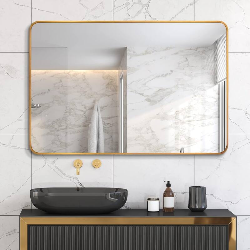 30 in. W x 40 in. H Rectangular Bathroom Wall Mirror - Gold