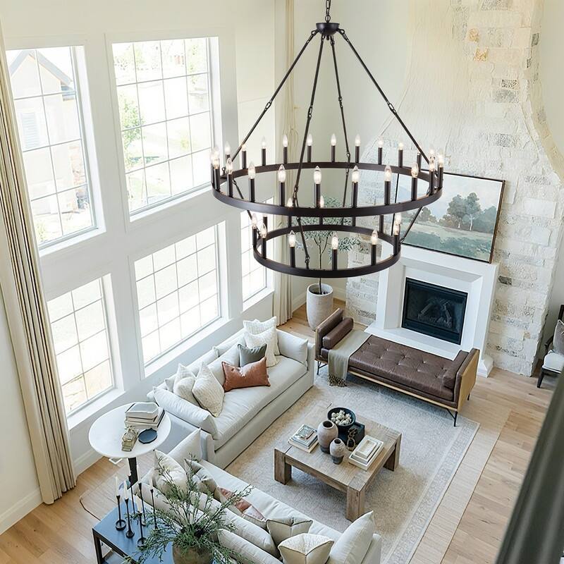 2 - Tier Wagon Wheel Chandelier Farmhouse Pendant Light with Adjustable Chain