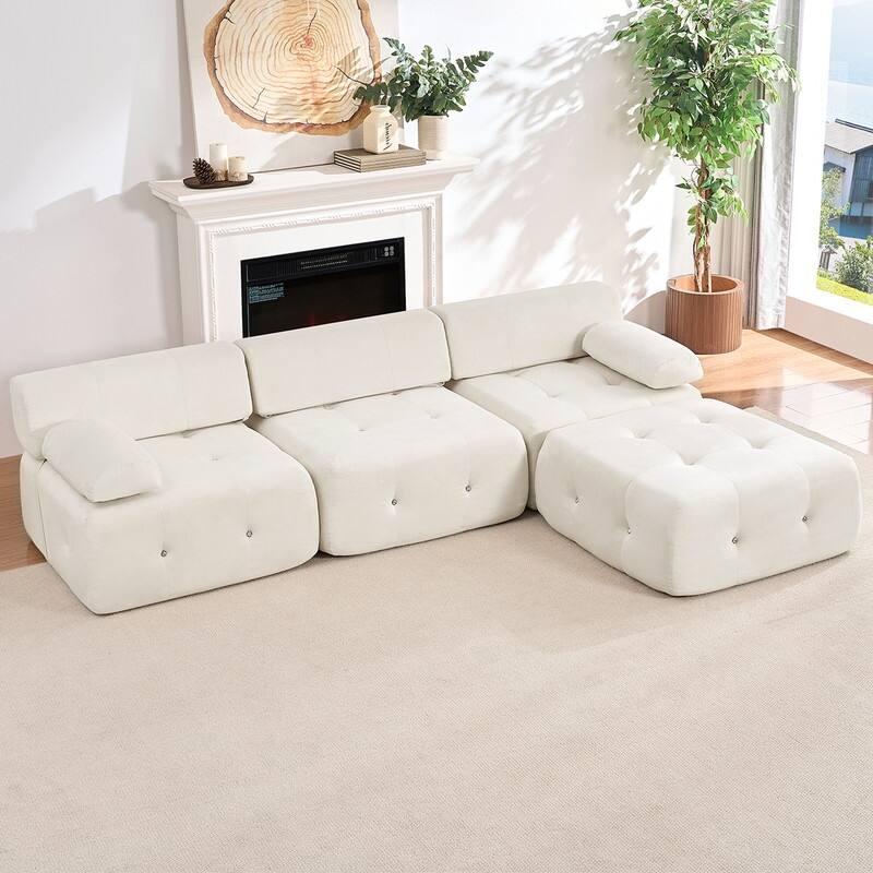 Mixoy 100inch Modular Sectional Sofa with Ottoman,Velvet 3-Seater L-Shaped Couch for Living Room - 100.4"w x 66.9"D x 24.8"H