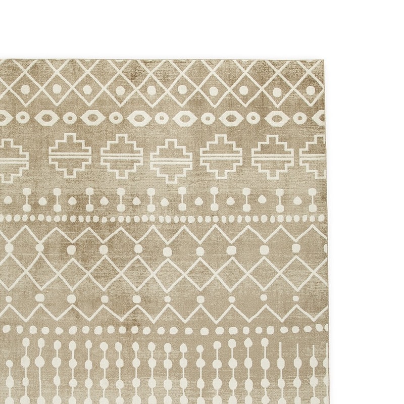 Bunny 8 x 10 Area Rug, Brown Tribal Print, Low Pile Polyester for Busy Area - 8 x 10