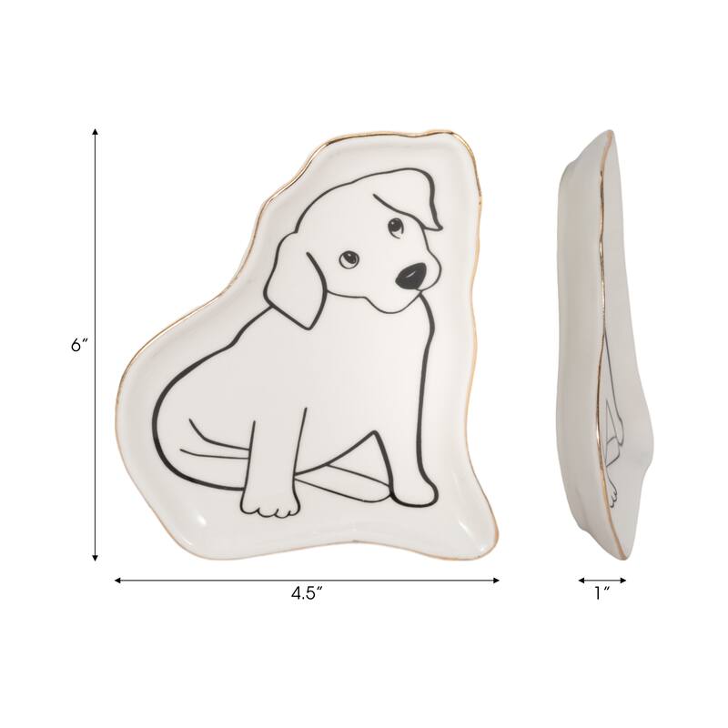 Sagebrook Home Dog and Cat Trinket Tray With Gold Detail, White/Black