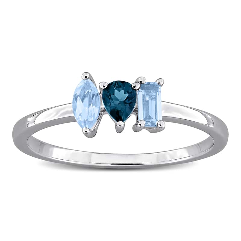 Miadora Multi-Gem Three Stone Ring Sterling Silver