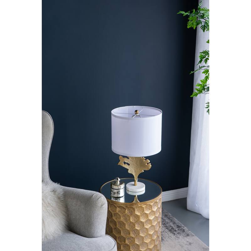 D13x22.2" Gold and White Table Lamp with Leaf Design