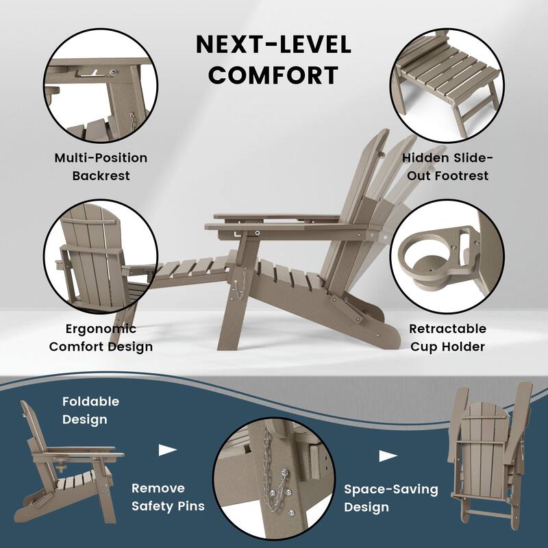 Laguna Outdoor Folding Adjustable Adirondack Chair with Hideaway Ottoman & Round Side Table