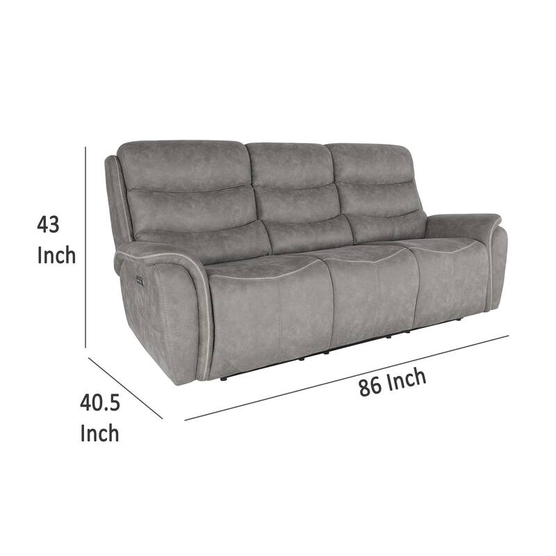 Folu Power Reclining Sofa, 86 Inch, Gray Fabric Upholstery, USB Ports