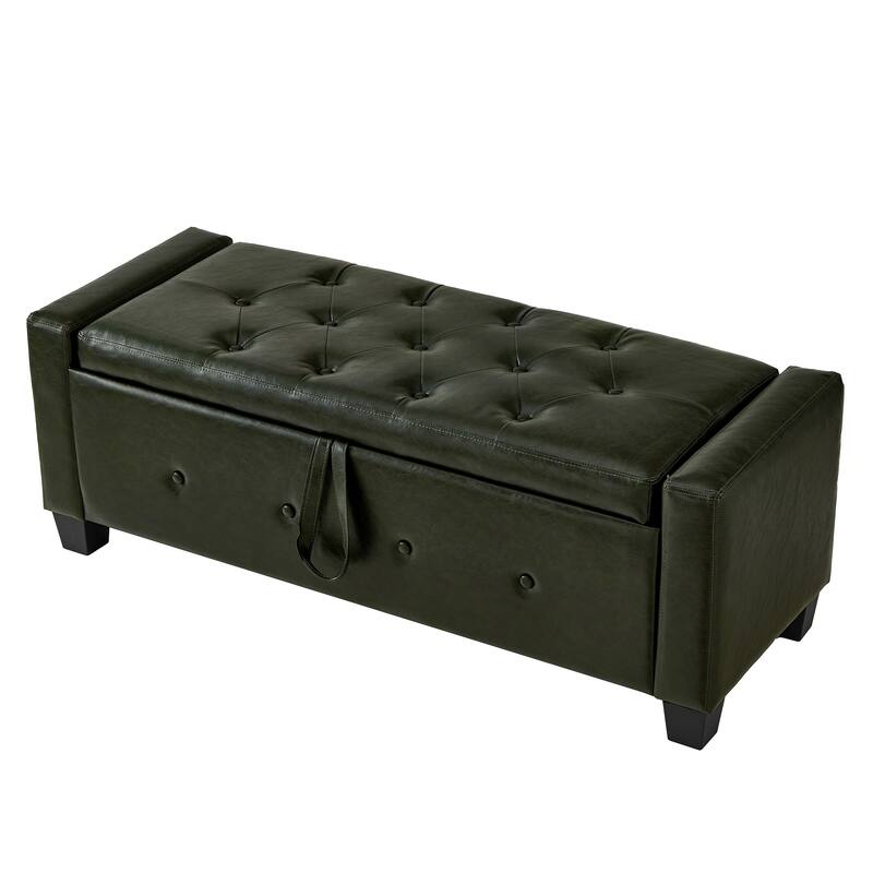 Tufted Faux Leather Storage Ottoman Bench for Bedroom, Living Room & Hallway, 48" Multifunctional Upholstered End of Bed Bench
