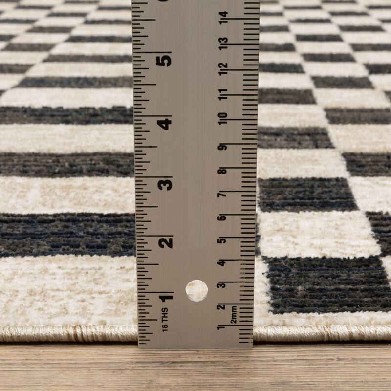 Hansel Blocks and Stripes Beige/ Black Area Rug