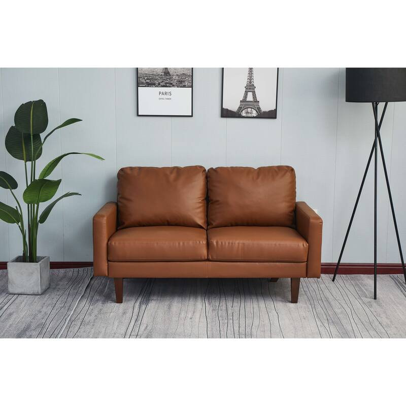 Faux leather 58'' Square Arm Loveseat - Brown