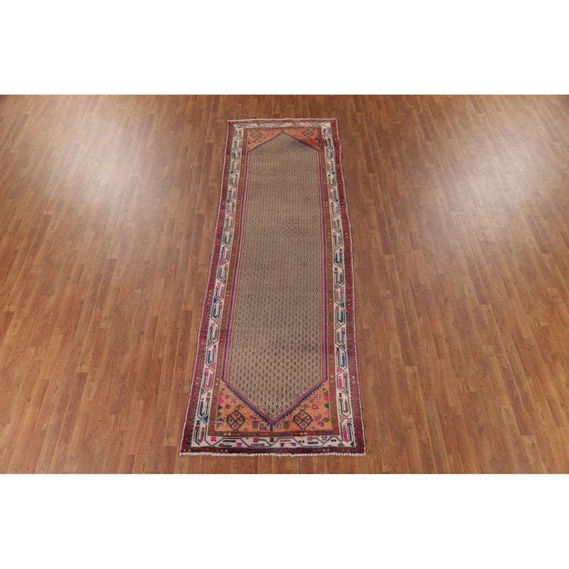Brown Koliaei Vintage Persian Runner Rug Hand-Knotted Wool Carpet - 3'9" x 11'5"
