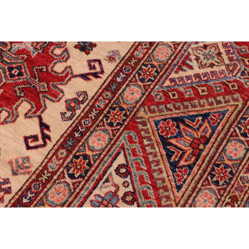 Rustic Super Kazak Raven Natural/Red Hand Knotted Wool Rug - 8'8'' x 12'4''