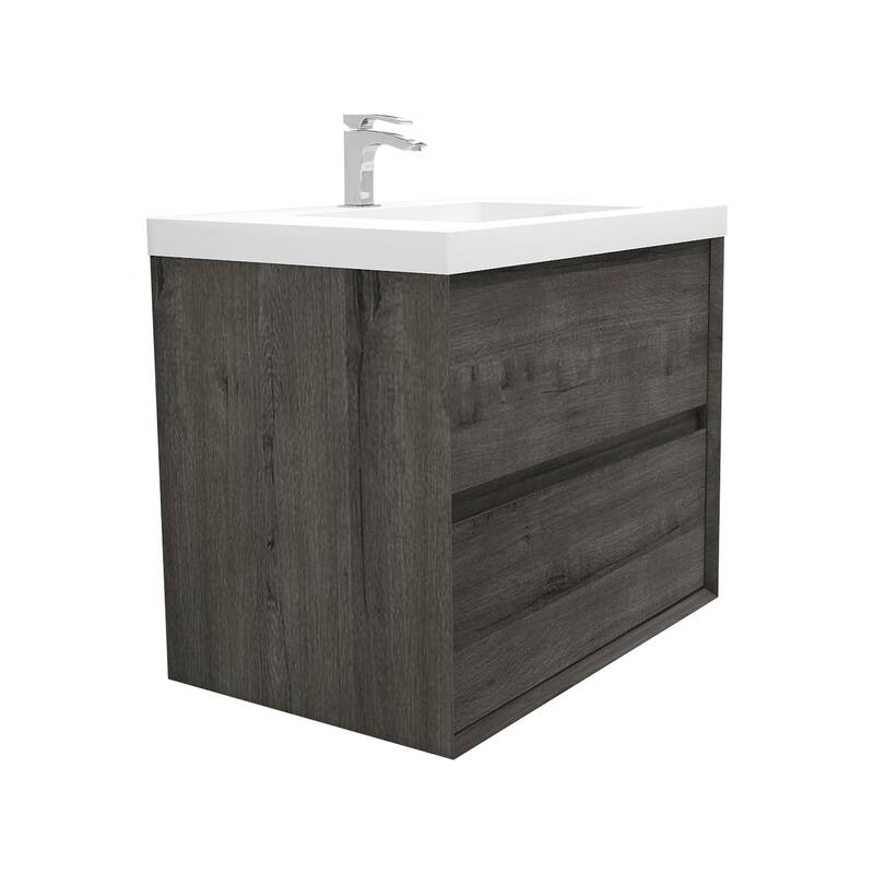 Selina 30" Wall Mounted Vanity with Single Sink - 30 - Matte - Smoke Oak