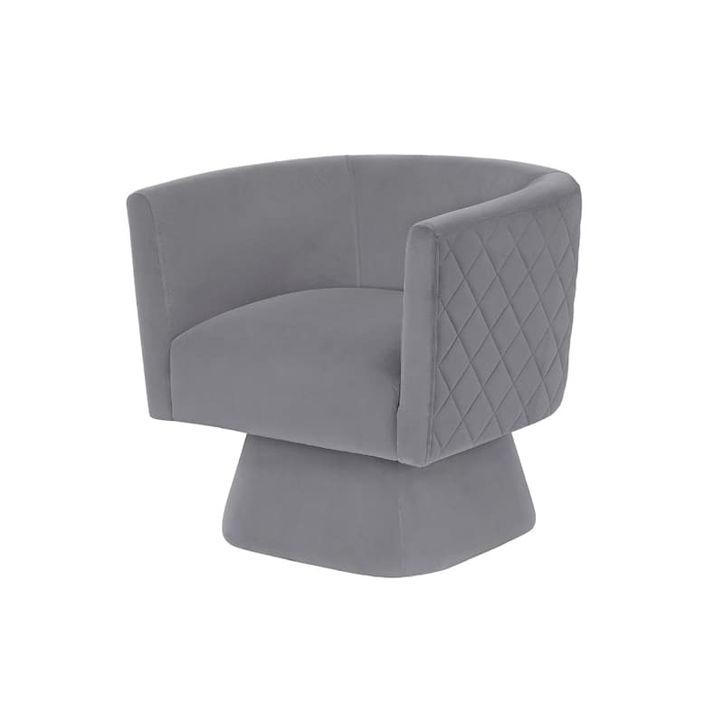 Cabe Swivel Accent Armchair, Diamond Stitch Back, Modern Gray Velvet
