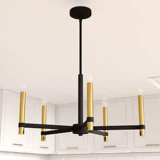 Damen 5 Light Black and Brass Contemporary Candle Chandelier - 25-in W x 18.5-in H x 25-in D