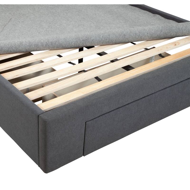 Republic Design House Pillowed Headboard Upholstered 3 Drawer Storage Bed, Grey Polyester