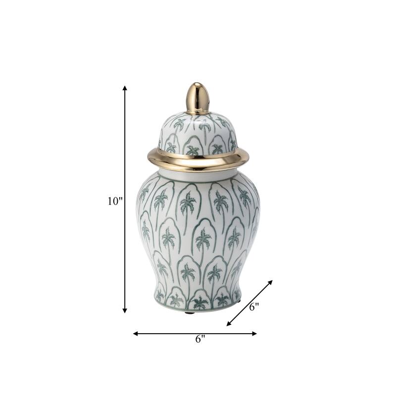 Sagebrook Home Modern Tropical Ceramic Jar with Coastal Palm Trees