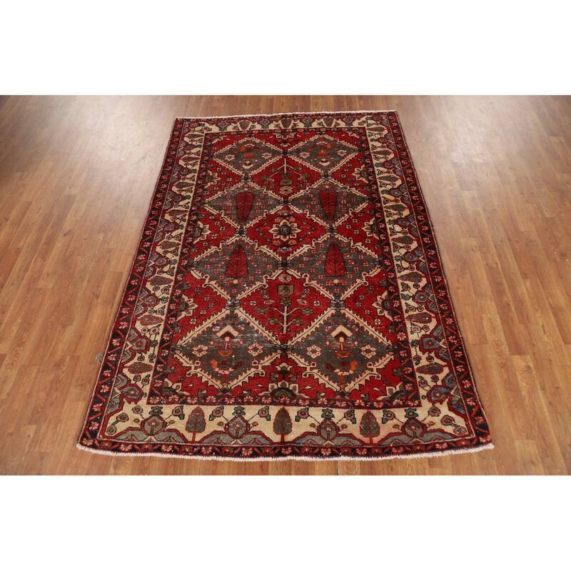 Red Bakhtiari Persian Area Rug Hand-Knotted Wool Carpet - 4'11" x 7'1"