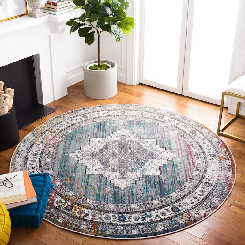 SAFAVIEH Aria Adnana Vintage Rug - 6'5" Round - Ivory/Blue