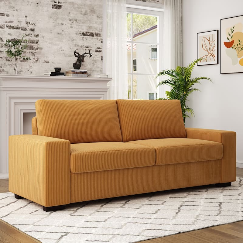 80" Sofa Couch Upholstered Loveseat for Living Room - Orange-Corduroy