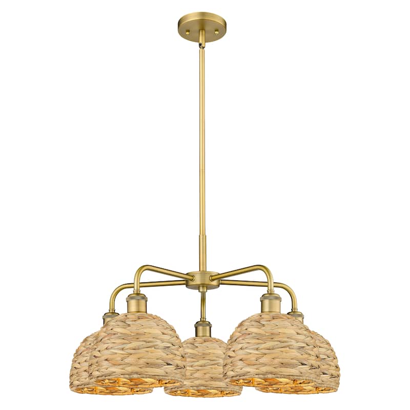 Innovations Lighting Endless Possibilities Ballston - Woven Rattan - 5 Light 27" Stem Hung Chandelier - Brushed Brass