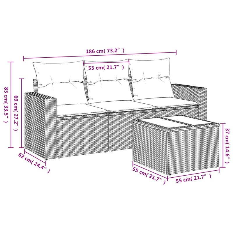 vidaXL Garden Sofa Set Brown, Cream White - 73.2 x 24.4 x 33.5 in