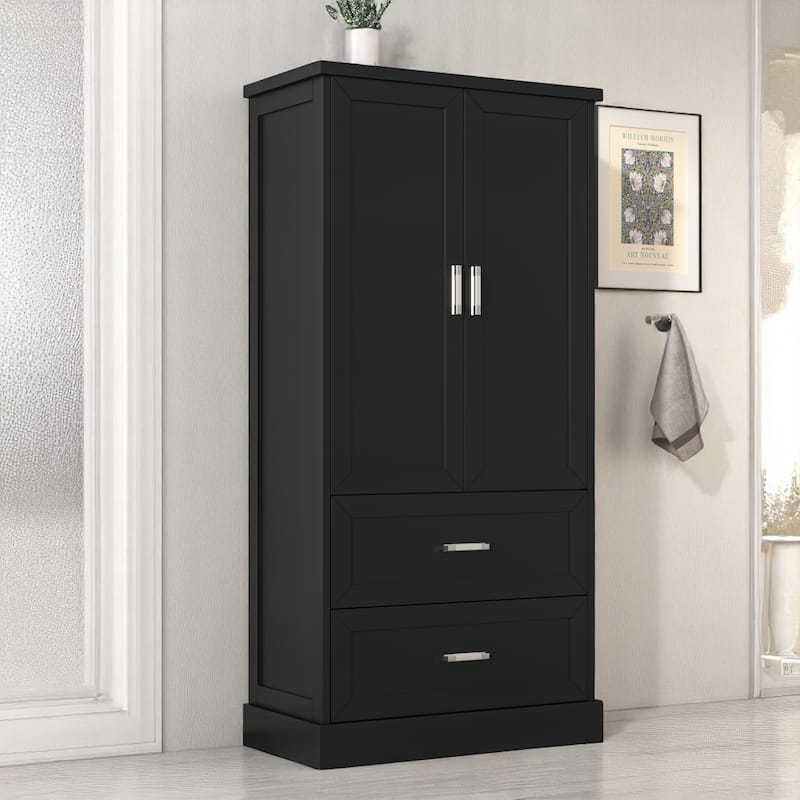 Freestanding Bathroom Cabinet with Drawers and Doors, Adjustable Shelf, Tall MDF Storage Unit - Black