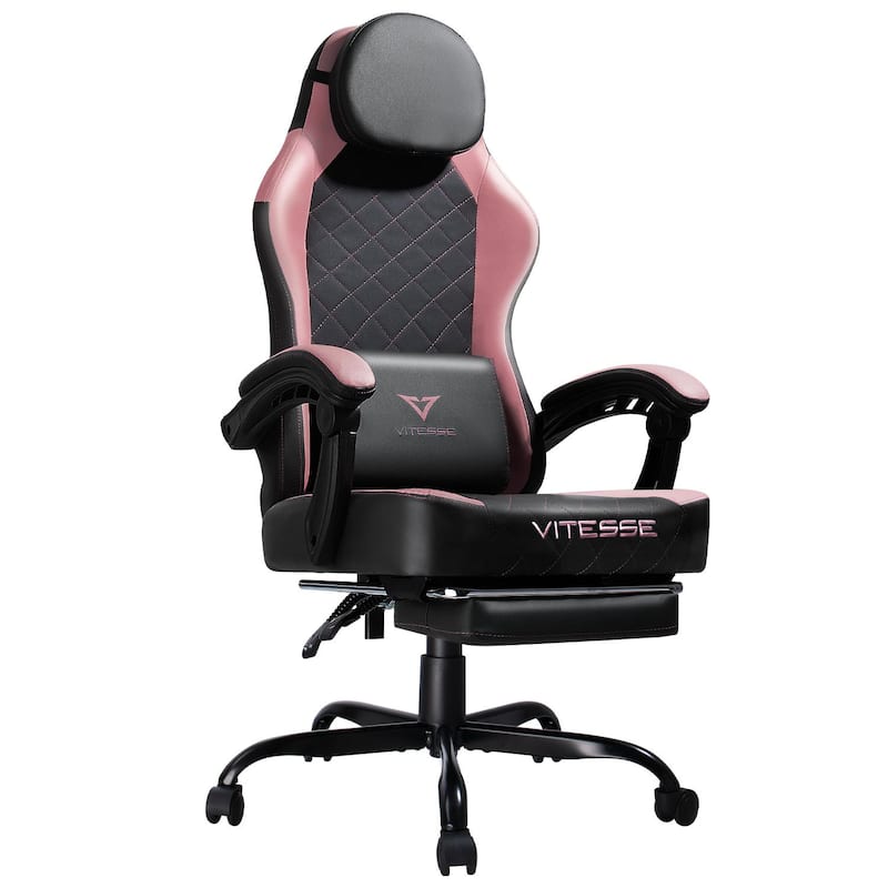 BOSSIN Ergonomic Gaming Chair – 400 lbs Support, PC/Racing Office Chair with Adjustable Swivel, Lumbar Vibration & Headrest - Pink