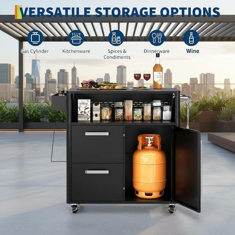 Outdoor Grill Cart, with Storage and Wheels