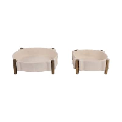 Pottery Decorative Tray Sculptural Round Design (Set of 2) - 4" Brown - 14" x 14" x 4"