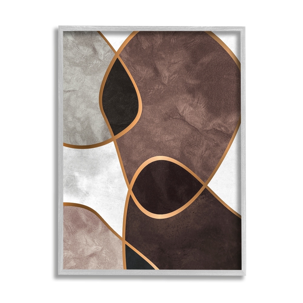 Stupell Abstract Organic Layered Shapes Brown Blush Contrasting Tones Framed Wall Art