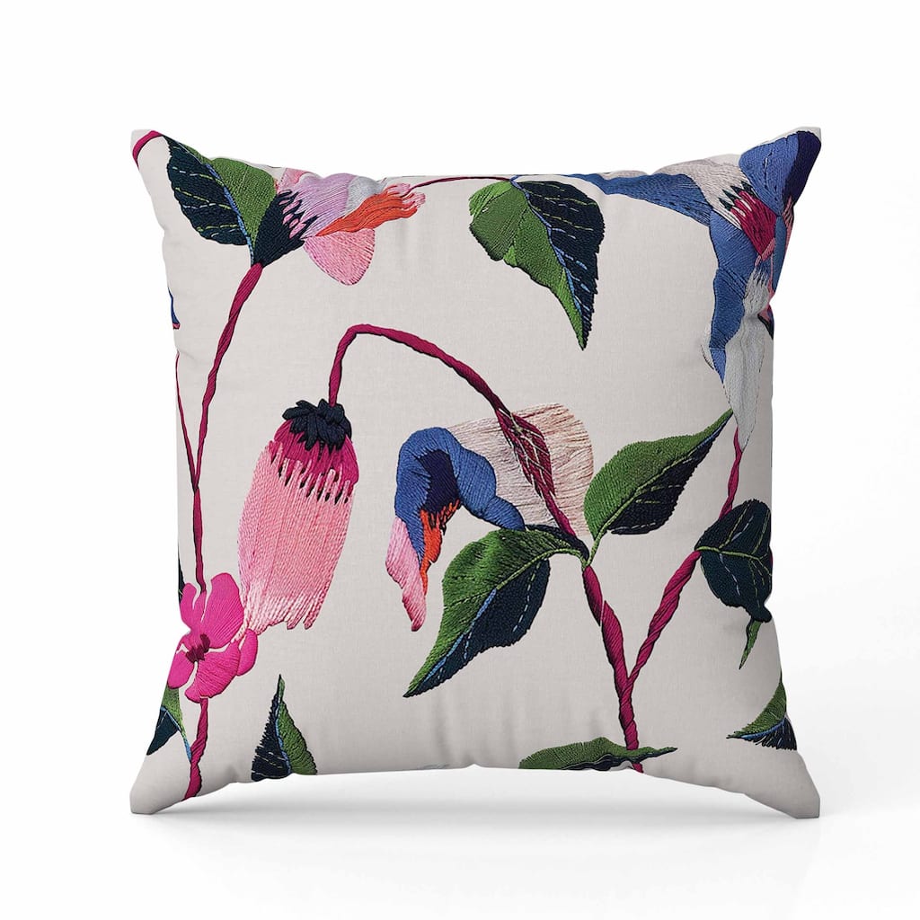 Nature's Embroidery Indoor/Outdoor Reversible Throw Pillow Beige and Multi