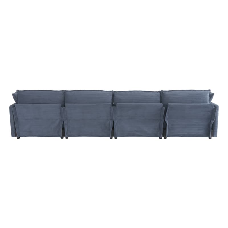 149.6" Corduroy U-Shaped Sectional Sofa with 2 Ottomans and Storage Pockets