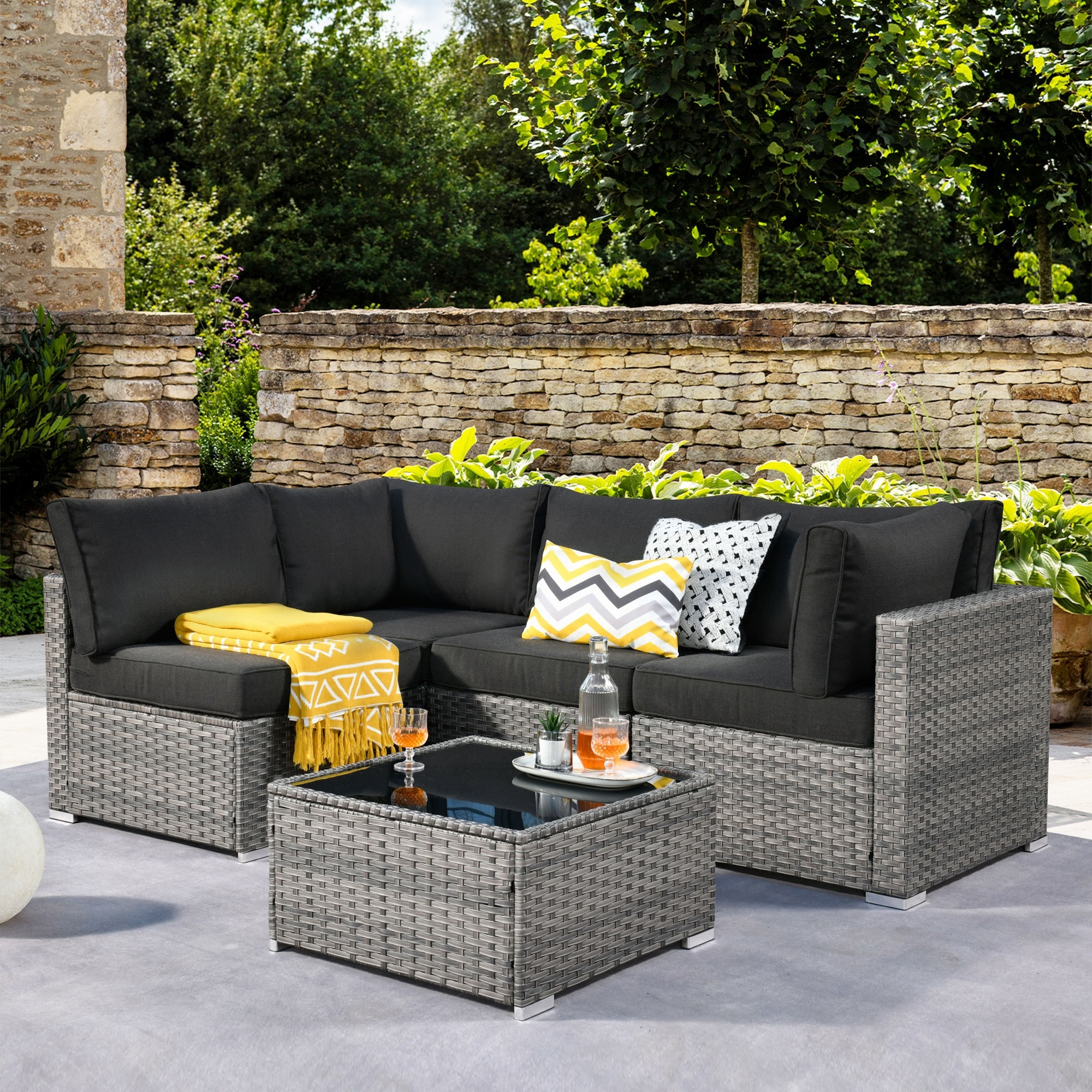 HOOOWOOO 5-piece Wicker Patio Sofa Sectional Set with Coffee Table