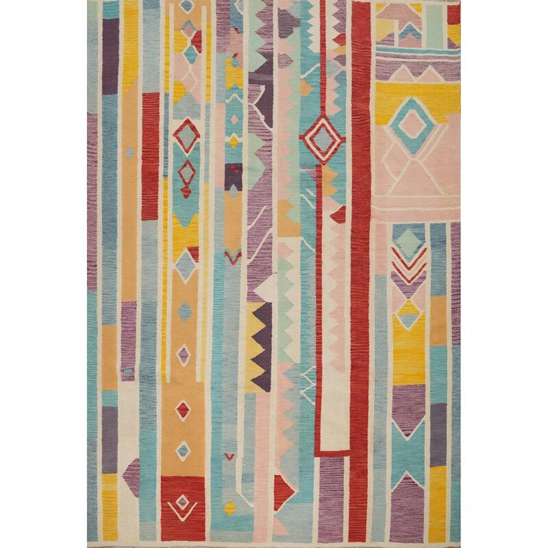 Hand Woven Oriental 100% Wool Carpet Southwestern Tribal Multi-Colored Kilim Area Rug - 10' 0'' X 8' 5''